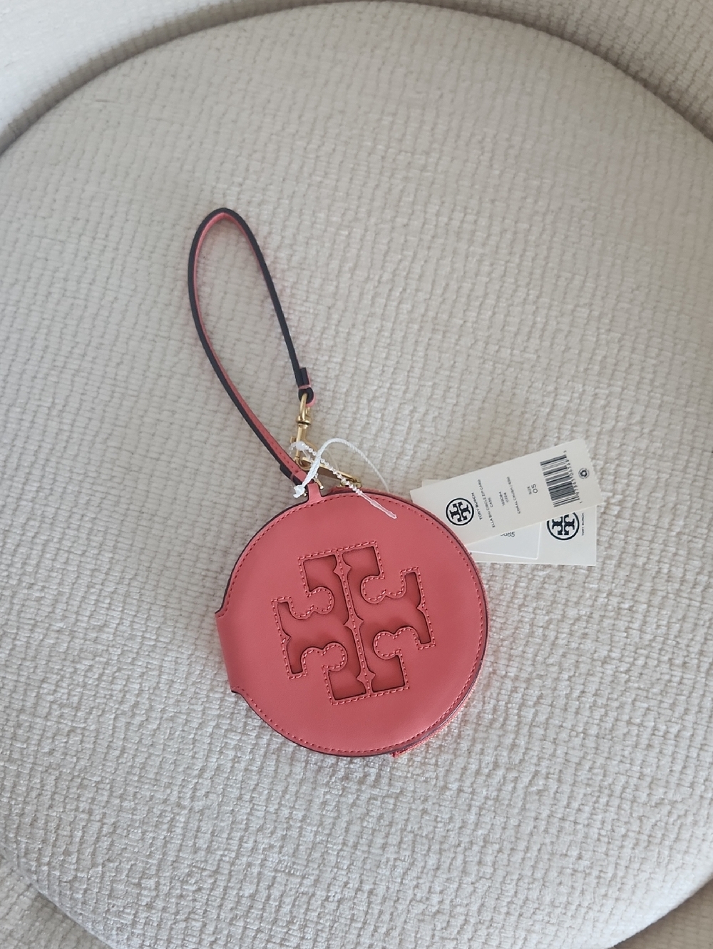 Tory Burch Coral Round Logo Wristlet
